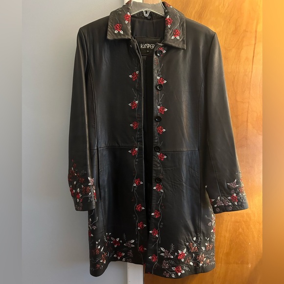 Kasper Jackets & Blazers - Leather & embroidered Kasper Dress Coat Small